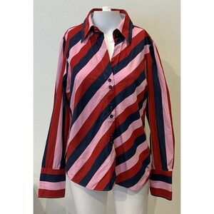 Vintage Y2K Tommy Hilfiger Button Up Shirt Womens L Red Striped Preppy Old Money